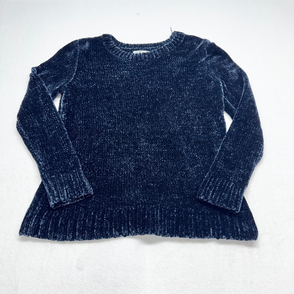 Orvis‎ Chenille Crewneck Sweater Womens M Navy Blue Soft Velvet Knit Size M